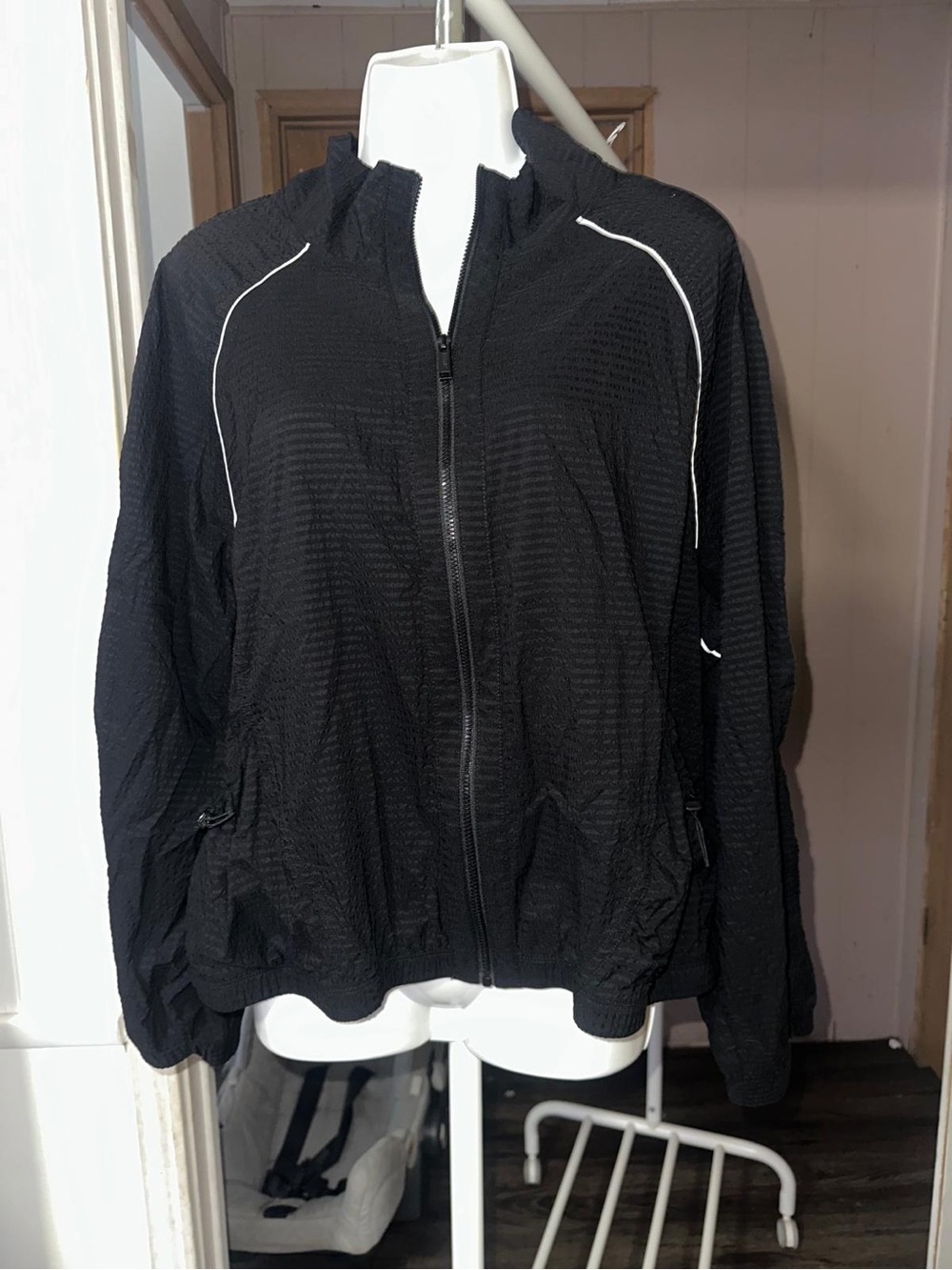 Avia Black Lightweight Zip-Up Bomber Jacket with White Piping
